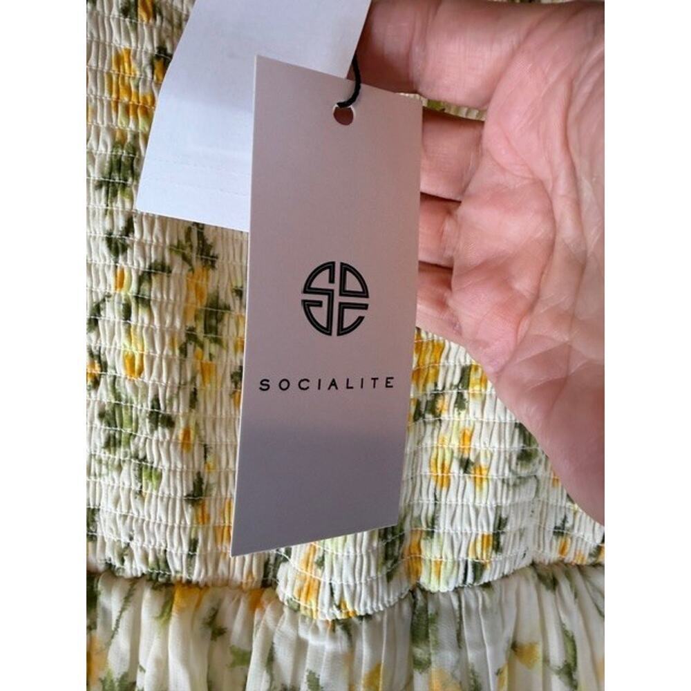 SOCIALITE abstract floral tiered maxi dress NWT Yellow Sz L MSRP $148 - Picture 6 of 8